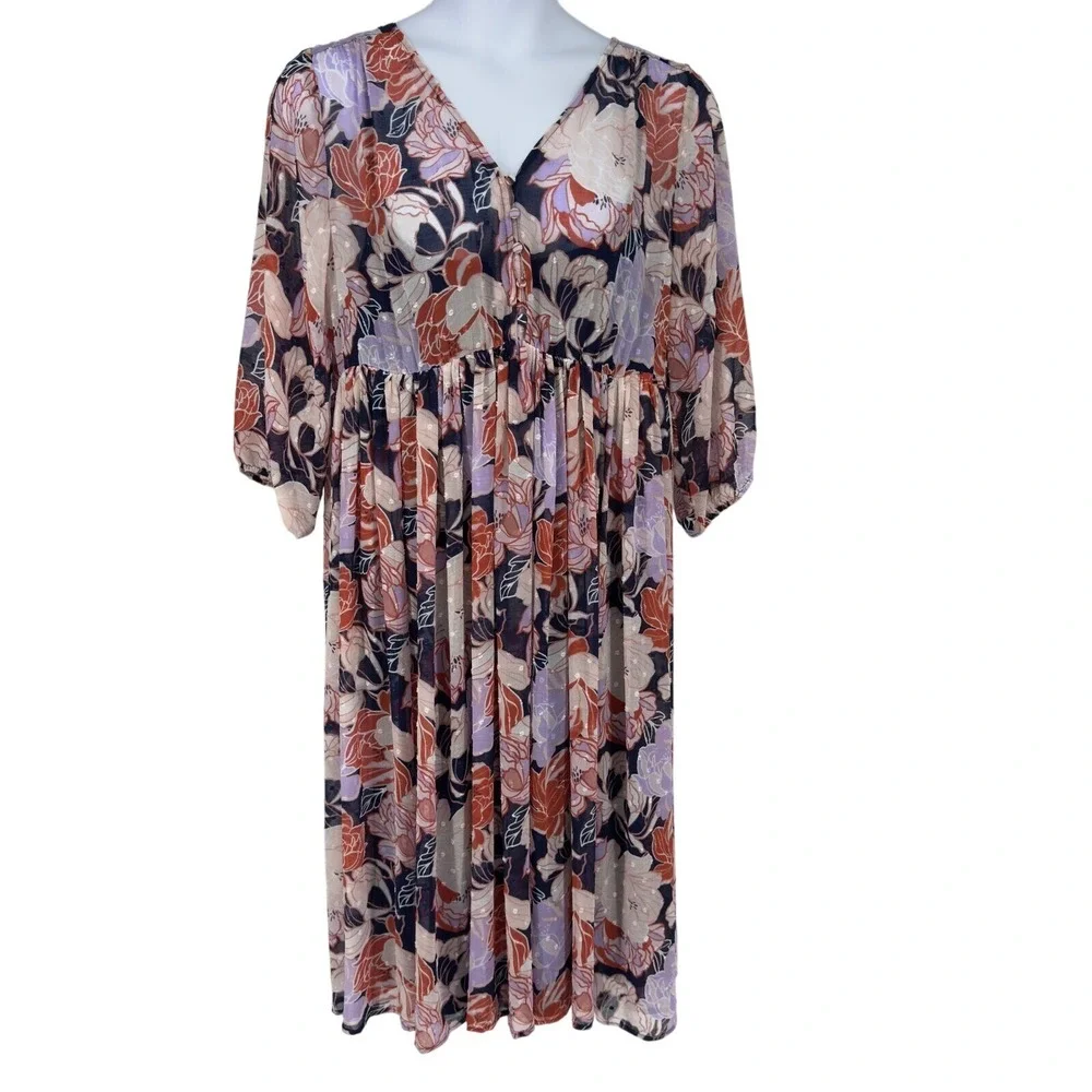 Torrid Floral Clip Dot Midi Dress 2X NWT - Picture 2 of 12